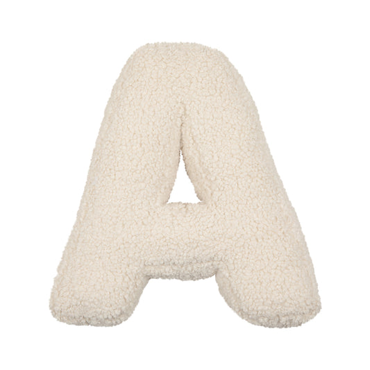 Boucle Letter cushion A by Bettys Home Teddy Letter Pillow on white background kids gift idea