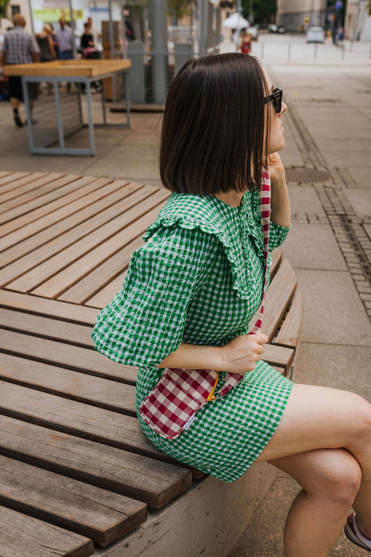 Handytasche | Gingham | Rote Pflaume