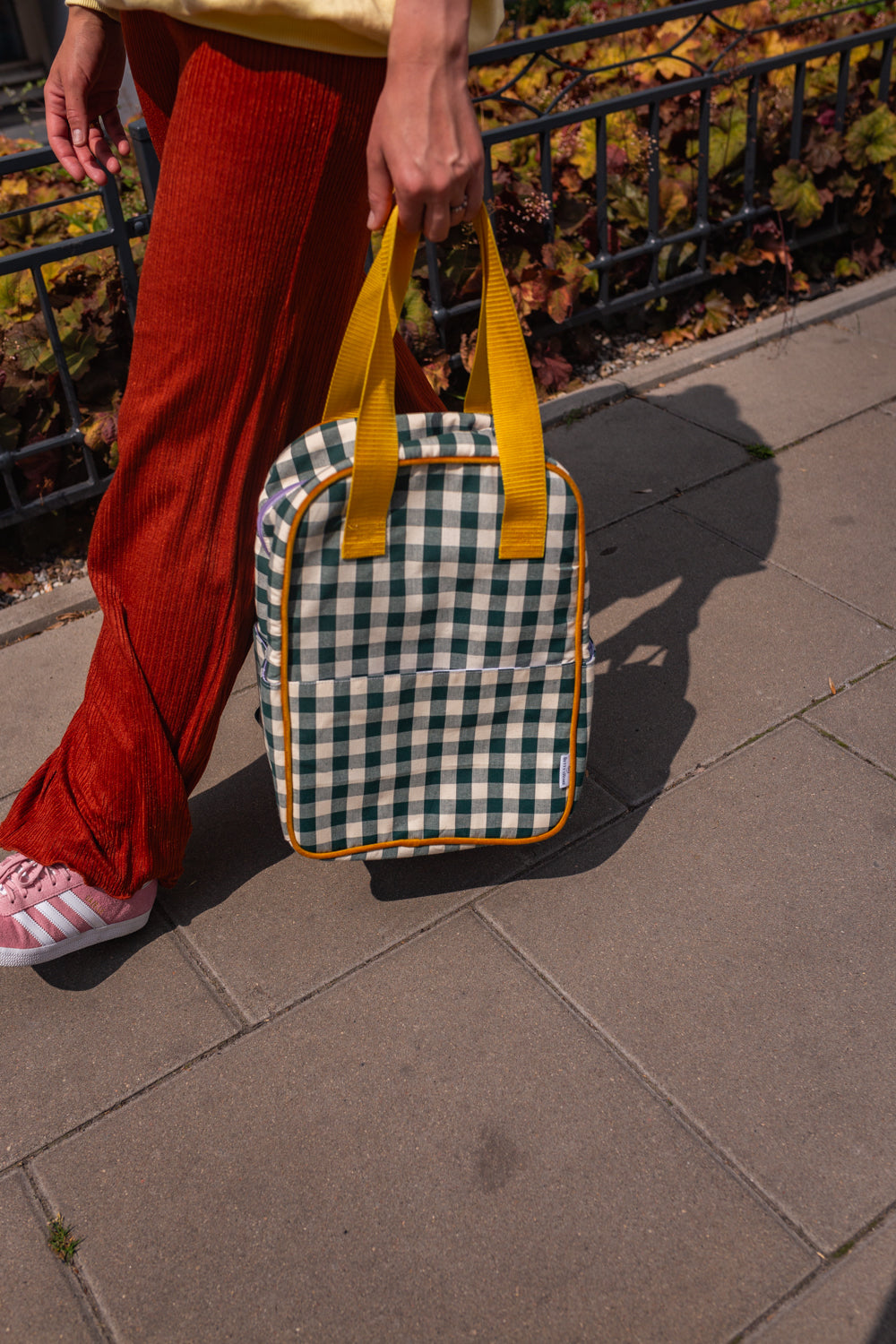 Green gingham backpack by bettys home. school checkered backpack for teenager's 