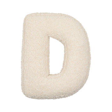 Boucle Letter cushion D by Bettys Home Teddy Letter Pillow on white background as birthday gift idea