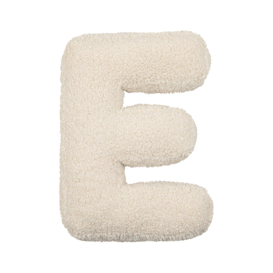 Boucle Letter cushion E by Bettys Home Teddy Letter Pillow  on white background as kids room decoration