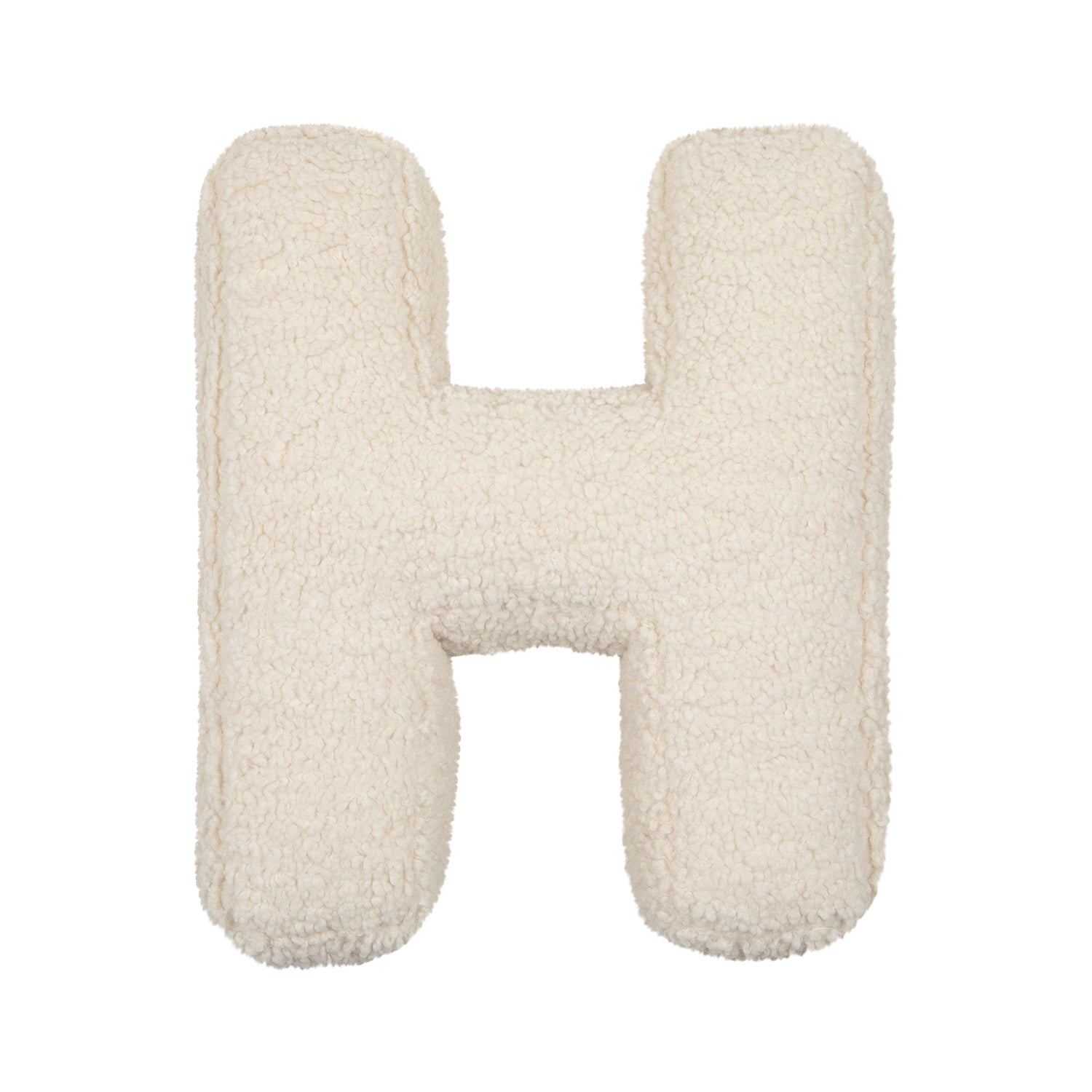 Boucle letter cushion H teddy letter pillow by bettys home on white background kids gift idea