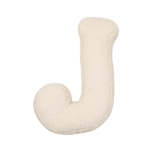 Boucle letter cushion J Teddy pillow by bettys home on white background