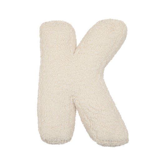 Boucle letter cushion K teddy pillow by bettys home on white background 
