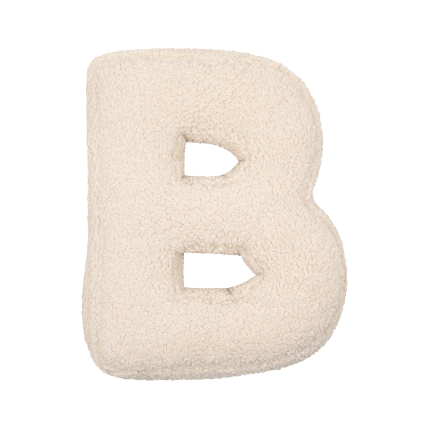 Boucle Letter cushion B by Bettys Home Teddy Letter Pillow on white background baby shower gift idea