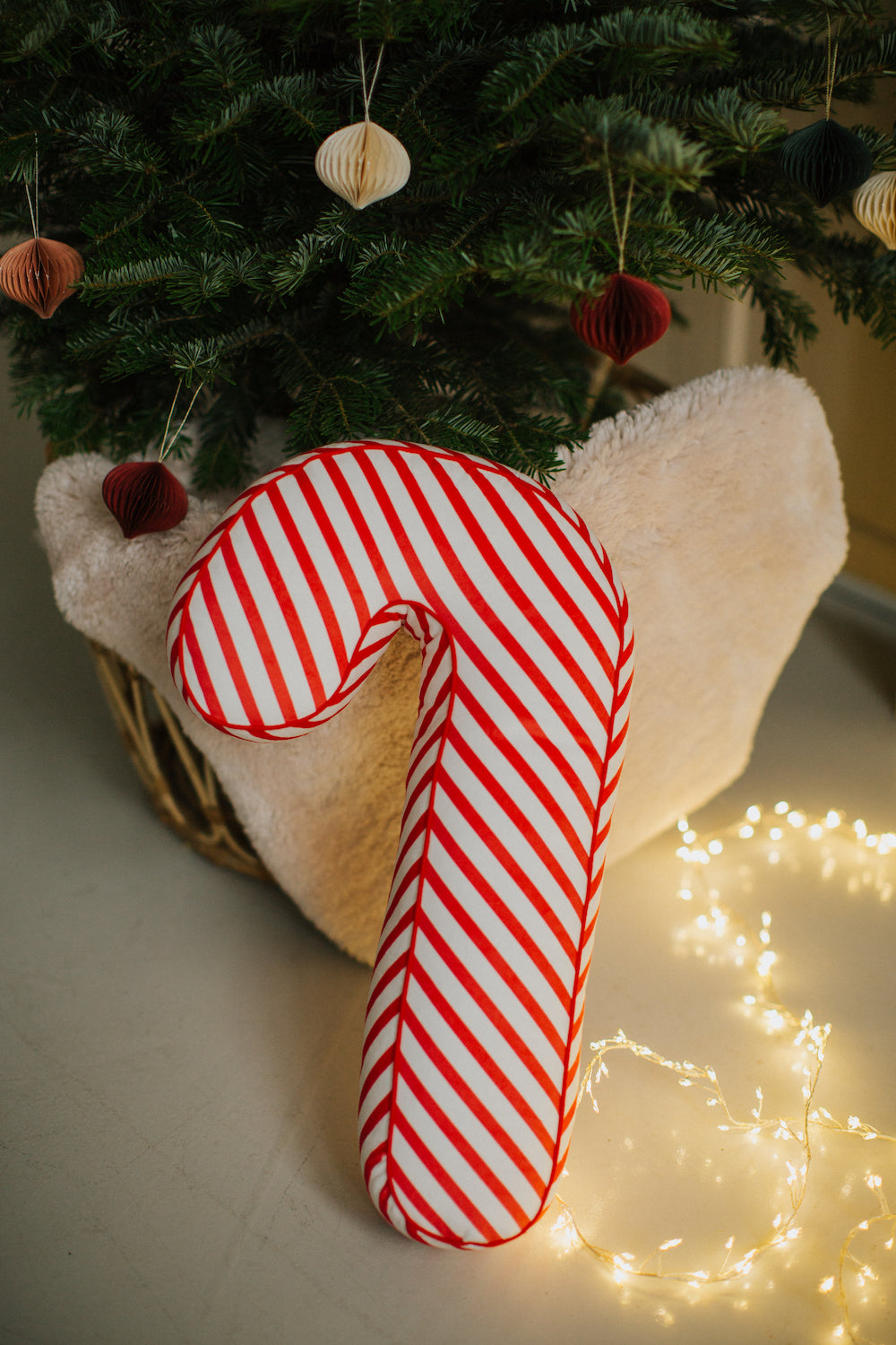 Christmas candy cane cushion red stripes by bettys home under christmas tree. Candy cane Pillow Candy