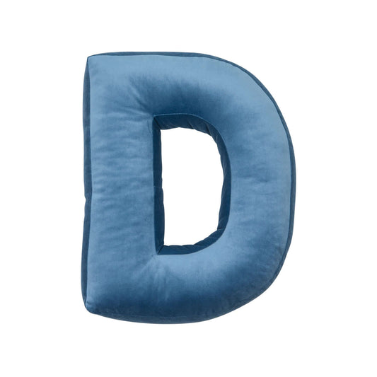 velvet letter cushion d in blue by bettys home 