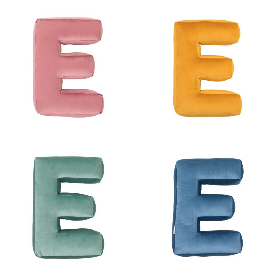velvet letter cushions e in four colours by bettys home 