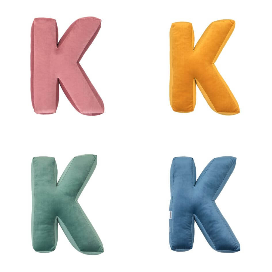 velvet letter cushion k in four colours by bettys home 