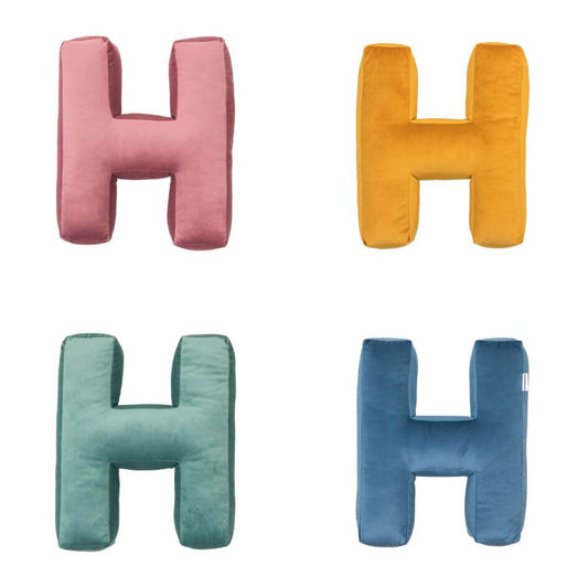 velvet letter cushion h in four colours by Bettys home 