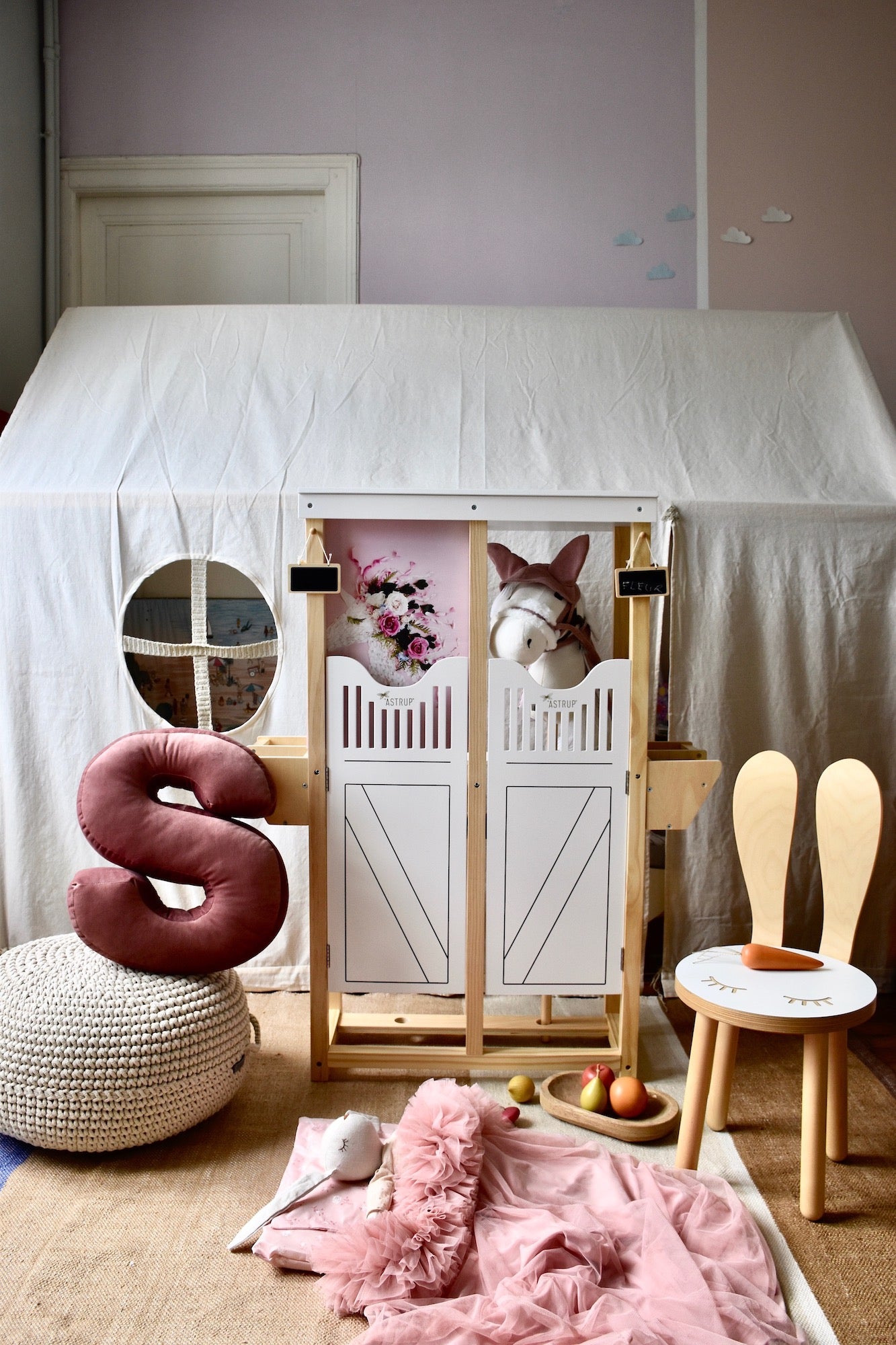 kids bedroom with tent and velvet letter cushion b in old rose by bettys home