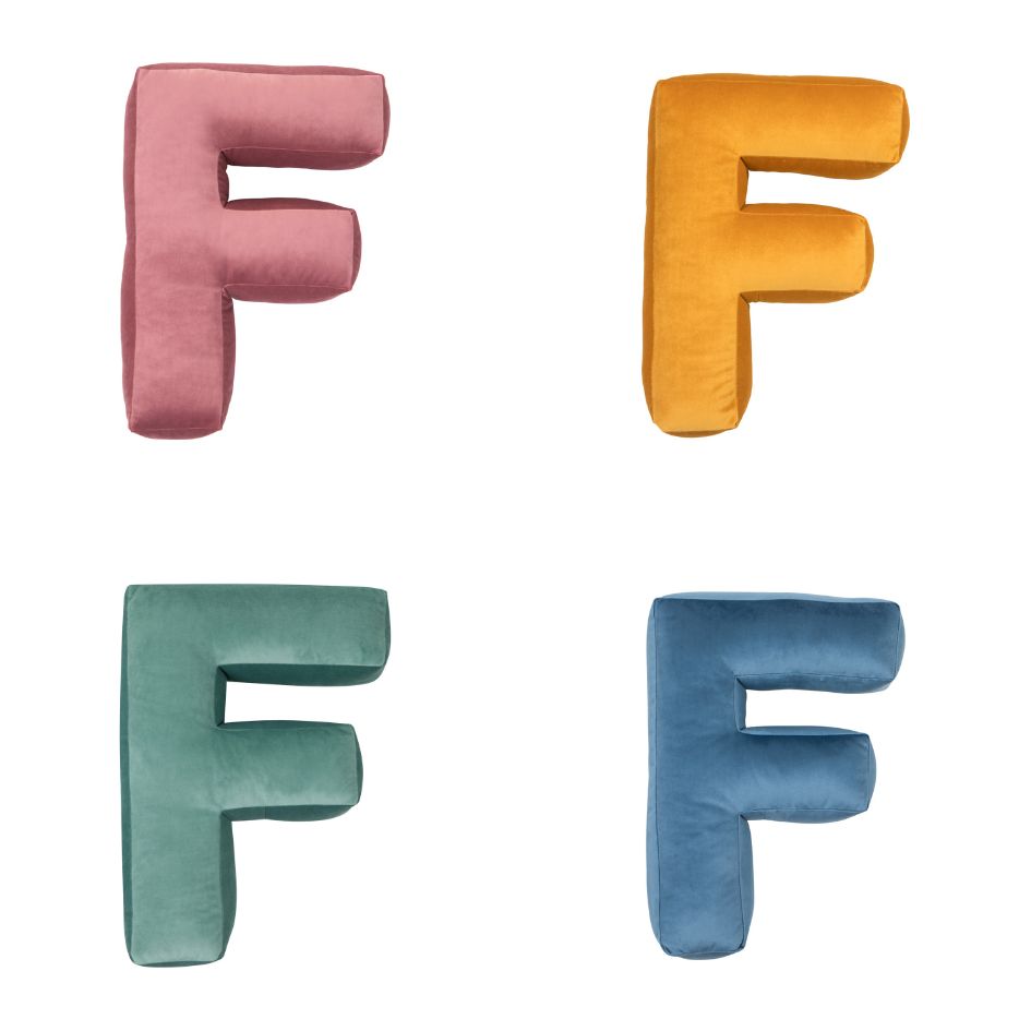 velvet letter cushion f in four colours by bettys home