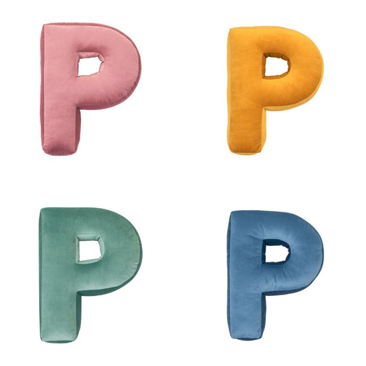 velvet letter pillow p in four colours by bettys home