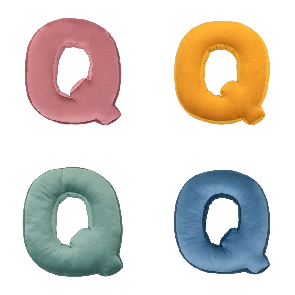 velvet letter pillow q in four colours by bettys home