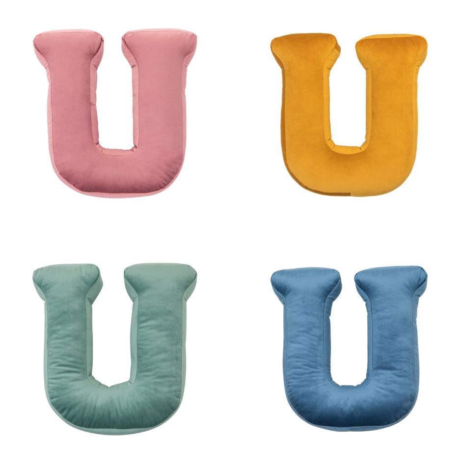 velvet letter cushion u in four colours by bettys home