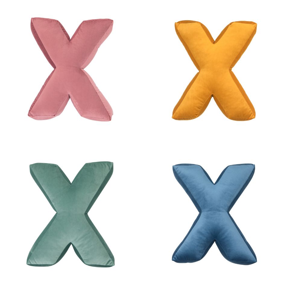 velvet letter cushion x in four colours by bettys home 