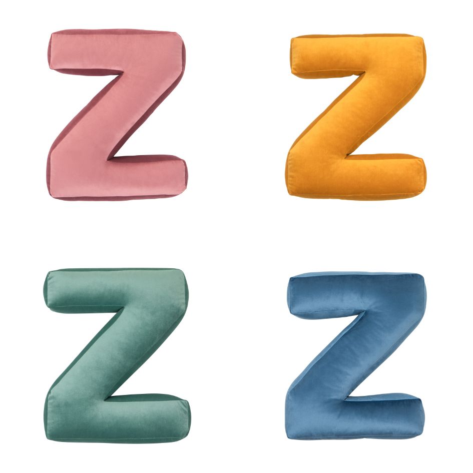 velvet letter cushion z in four colours by bettys home 