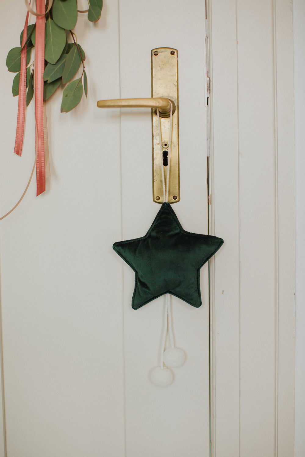 velvet little star pendant green by bettys home hanging on door handle as christmas decoration