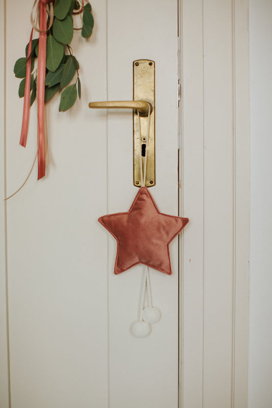 velvet little star pendant pink old rose by bettys home hanging on door handle as christmas decoration