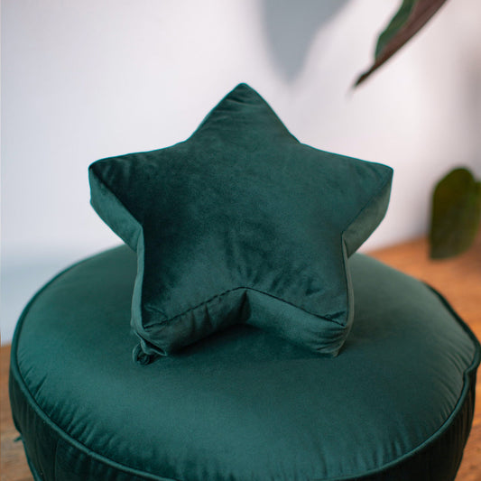 Small star cushion green by bettys home. Kids room wall decoration on green velvet pouf